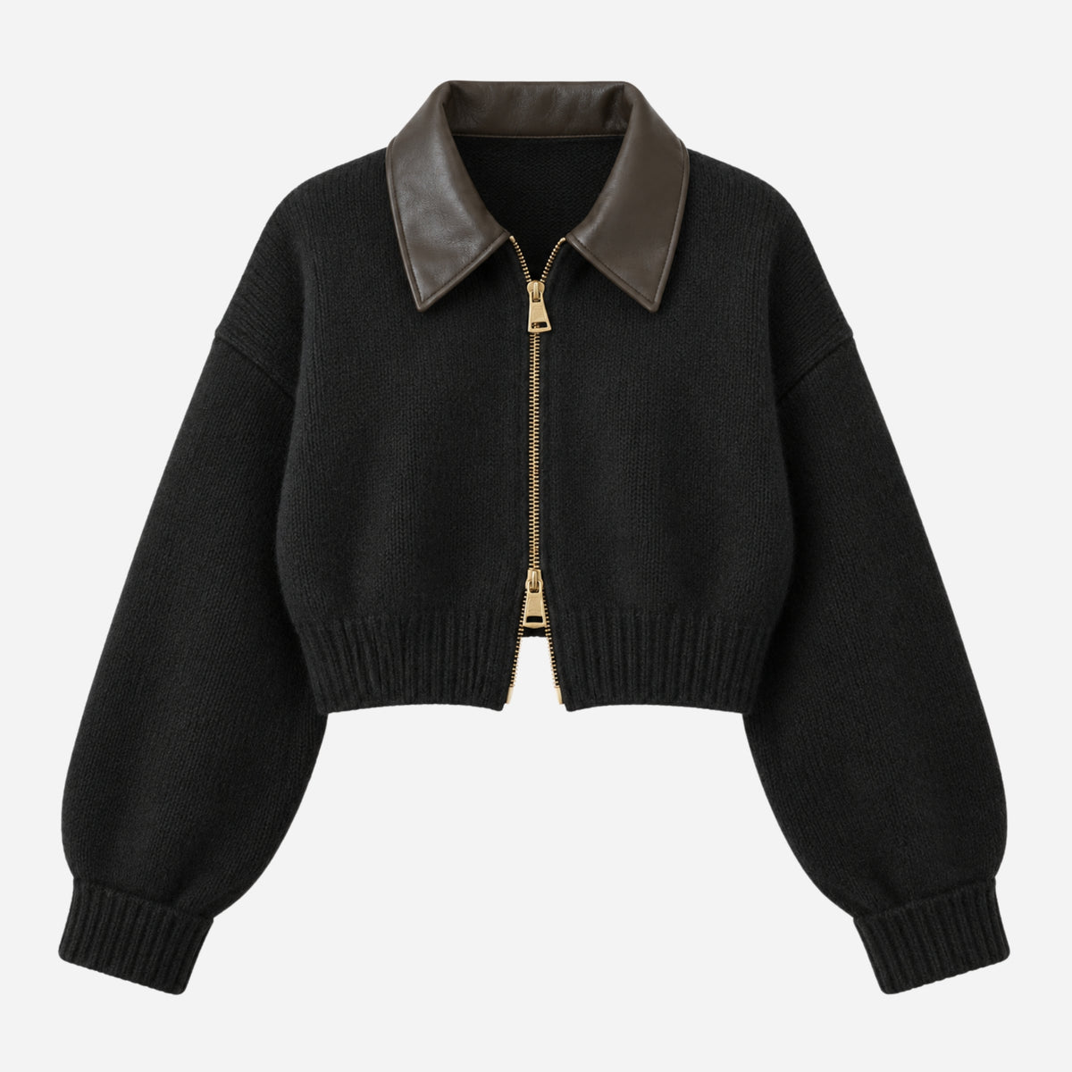Women’s Contrast-Collar Full-Zip Cropped Jumper-Fowsa