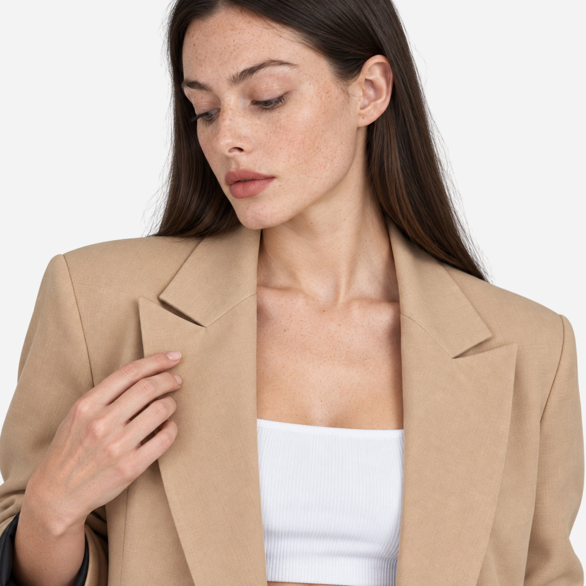 Women’s Contrast-Cuff Double-Breasted Longline Blazer-Fowsa