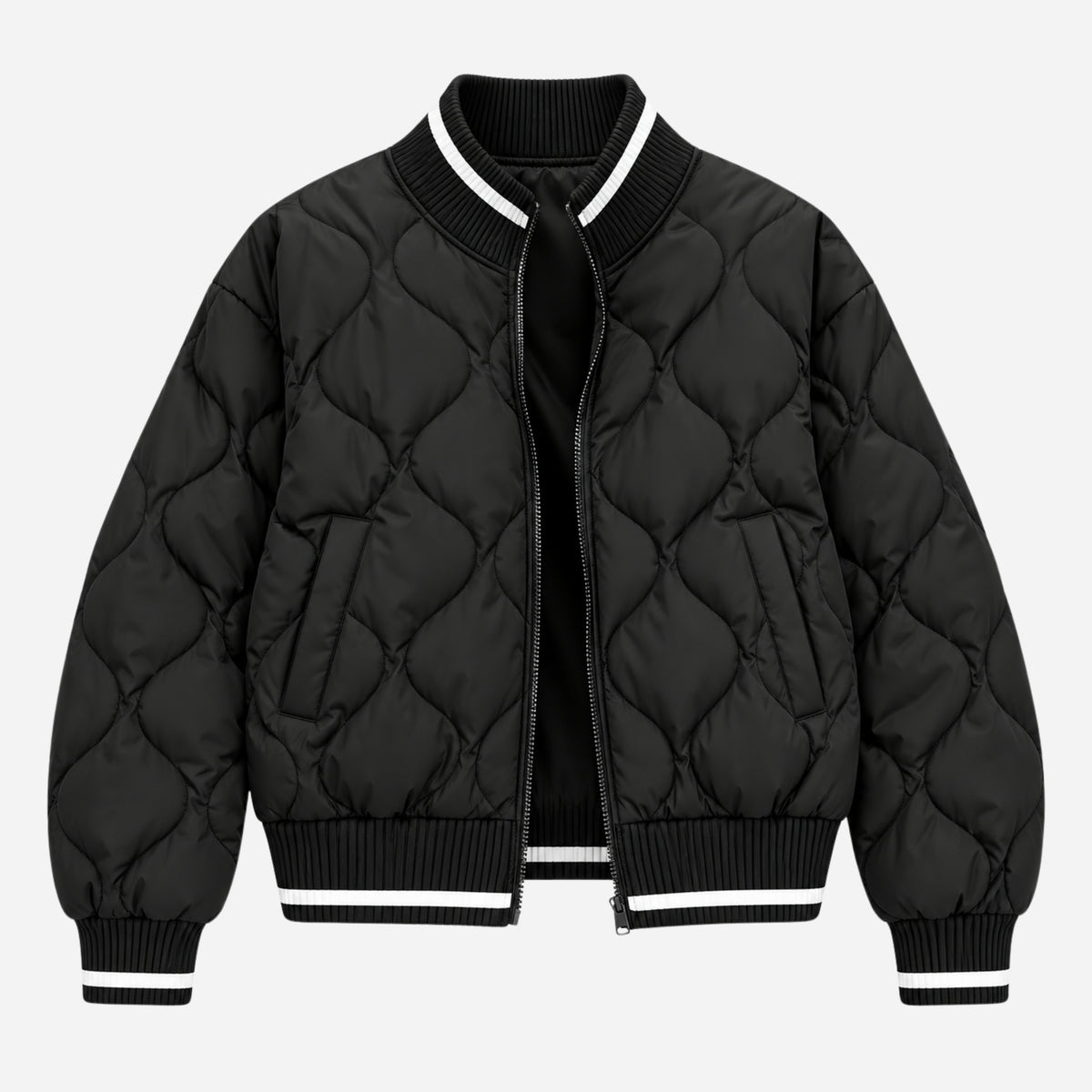 Women’s Contrast-Trim Quilted Bomber Jacket-Fowsa
