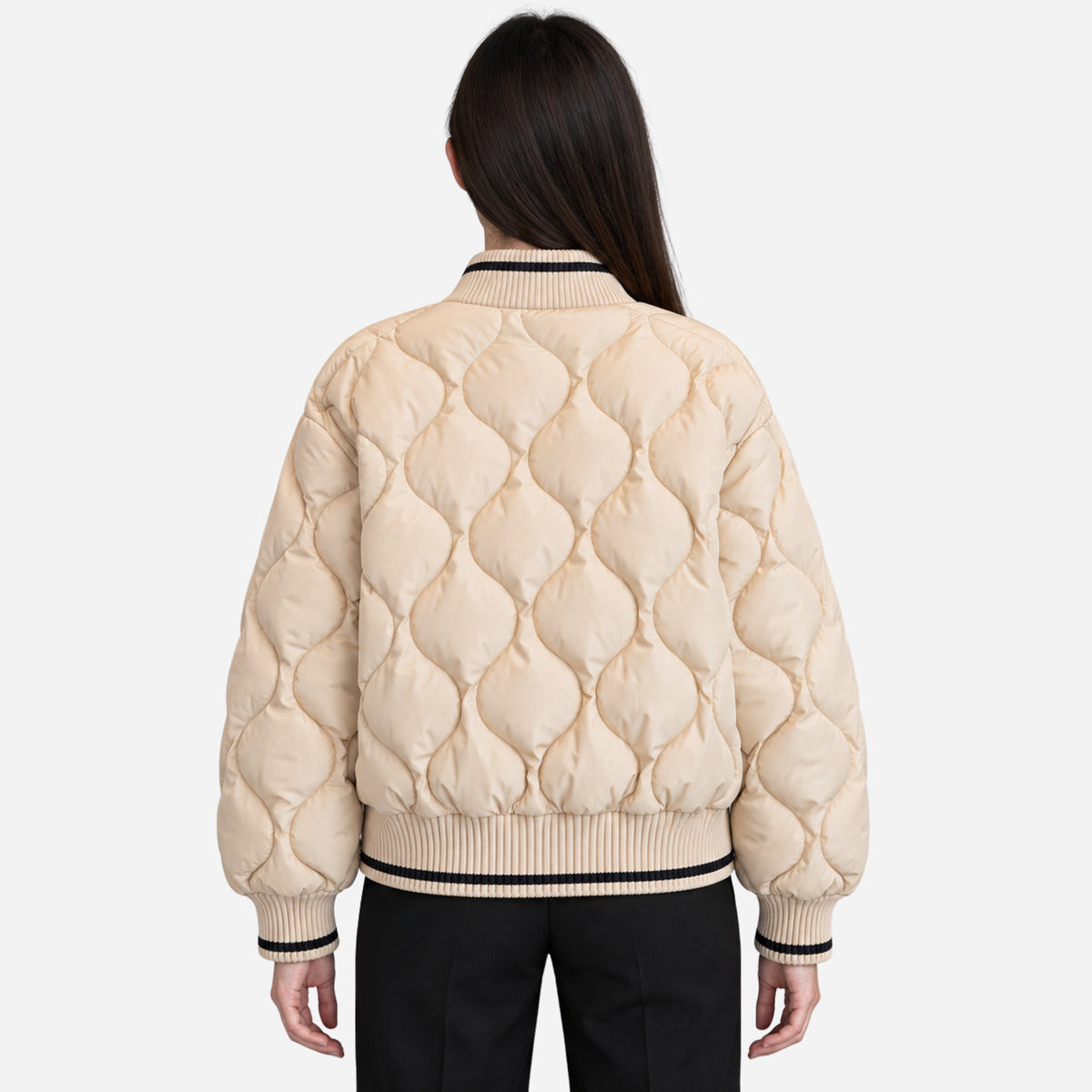 Women’s Contrast-Trim Quilted Bomber Jacket-Fowsa