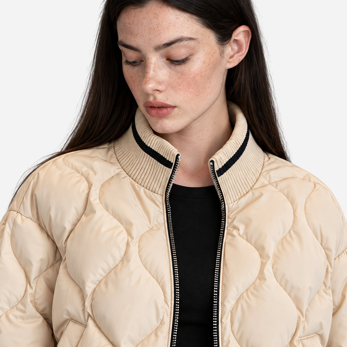 Women’s Contrast-Trim Quilted Bomber Jacket-Fowsa