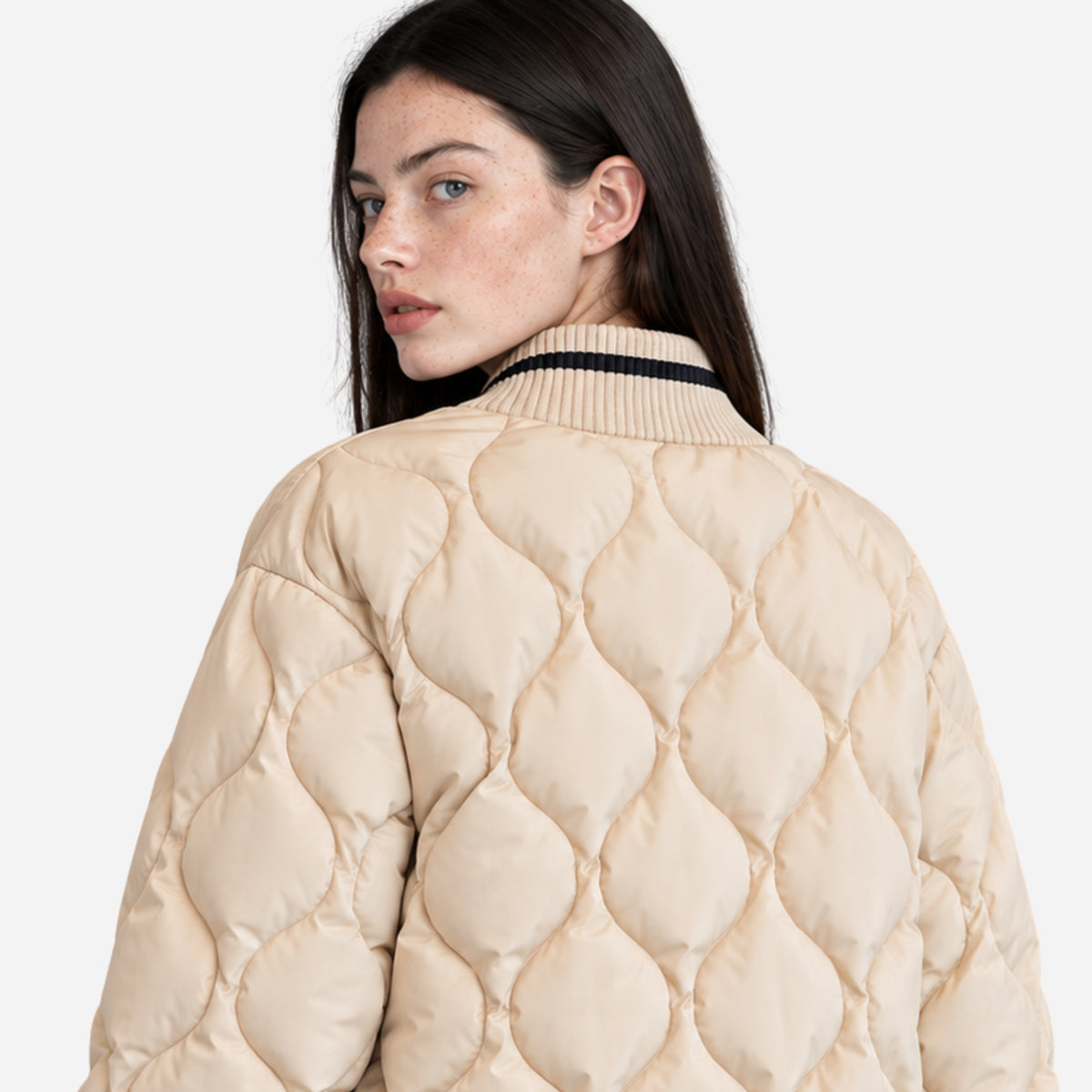 Women’s Contrast-Trim Quilted Bomber Jacket-Fowsa