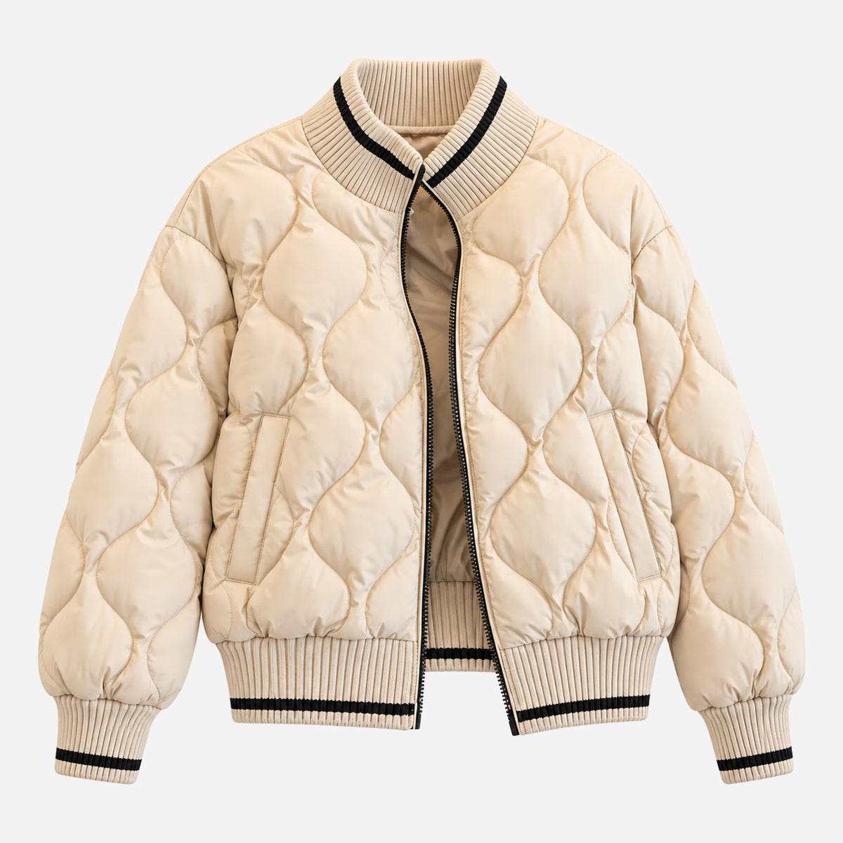 Women’s Contrast-Trim Quilted Bomber Jacket-Fowsa