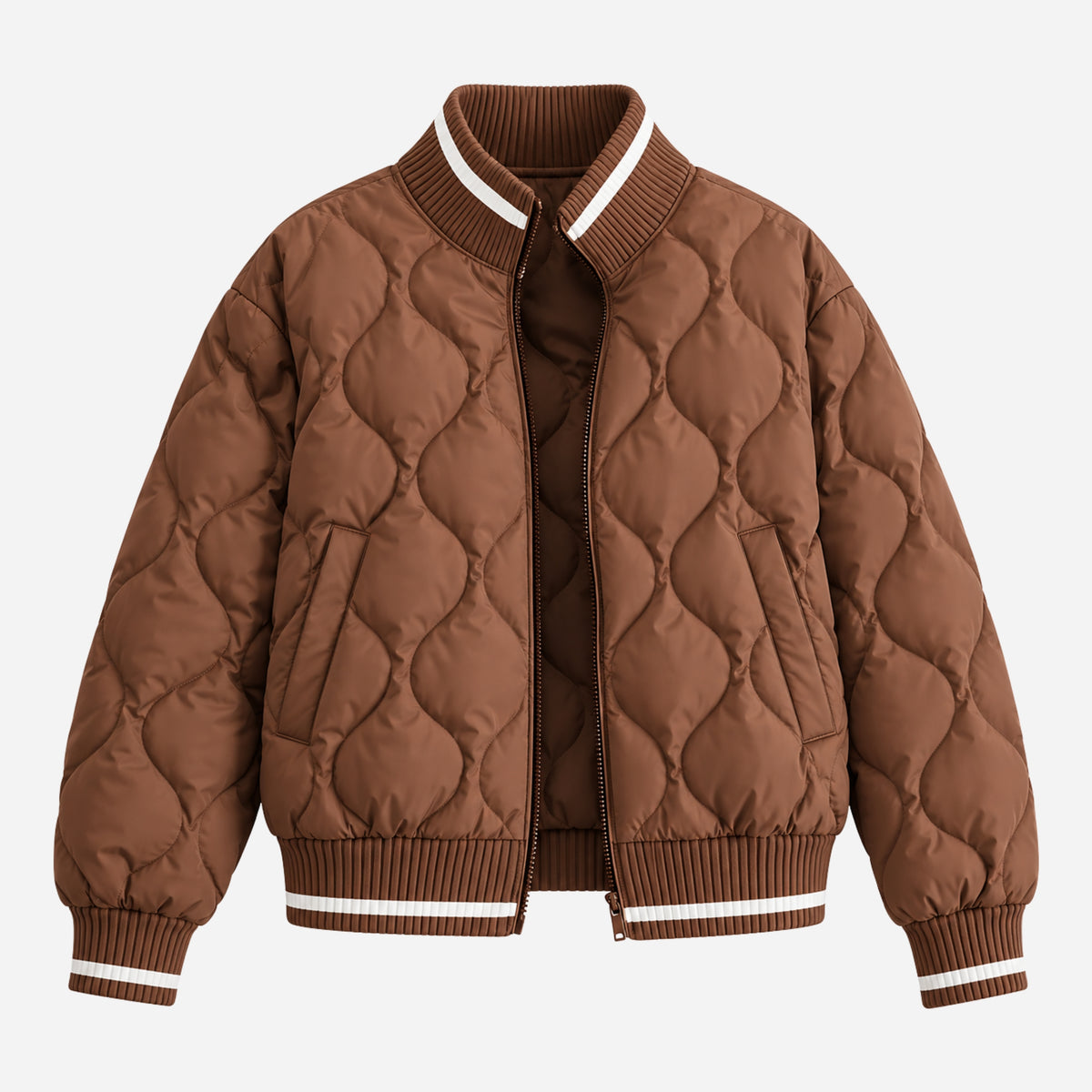 Women’s Contrast-Trim Quilted Bomber Jacket-Fowsa
