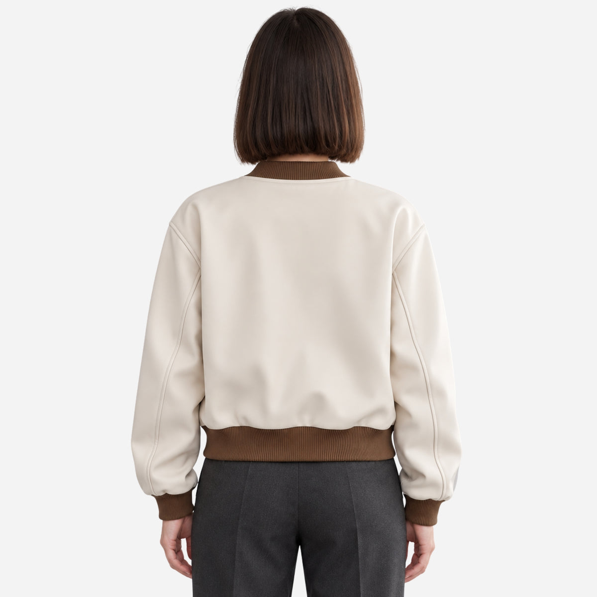 Women’s Contrast-Trim Zip-Up Bomber Jacket-Fowsa