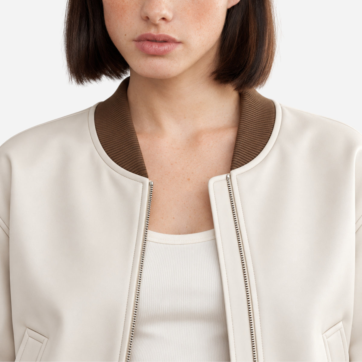 Women’s Contrast-Trim Zip-Up Bomber Jacket-Fowsa