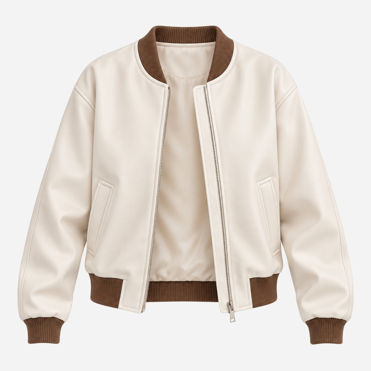 Women’s Contrast-Trim Zip-Up Bomber Jacket-Fowsa