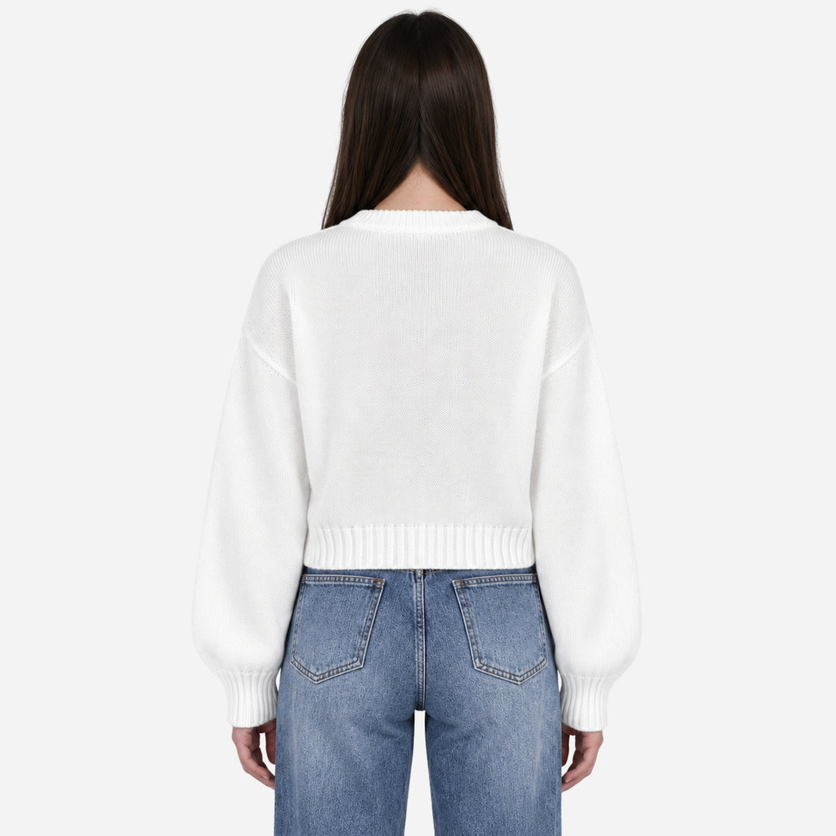 Women’s Cropped Balloon-Sleeve Knitted Jumper-Fowsa