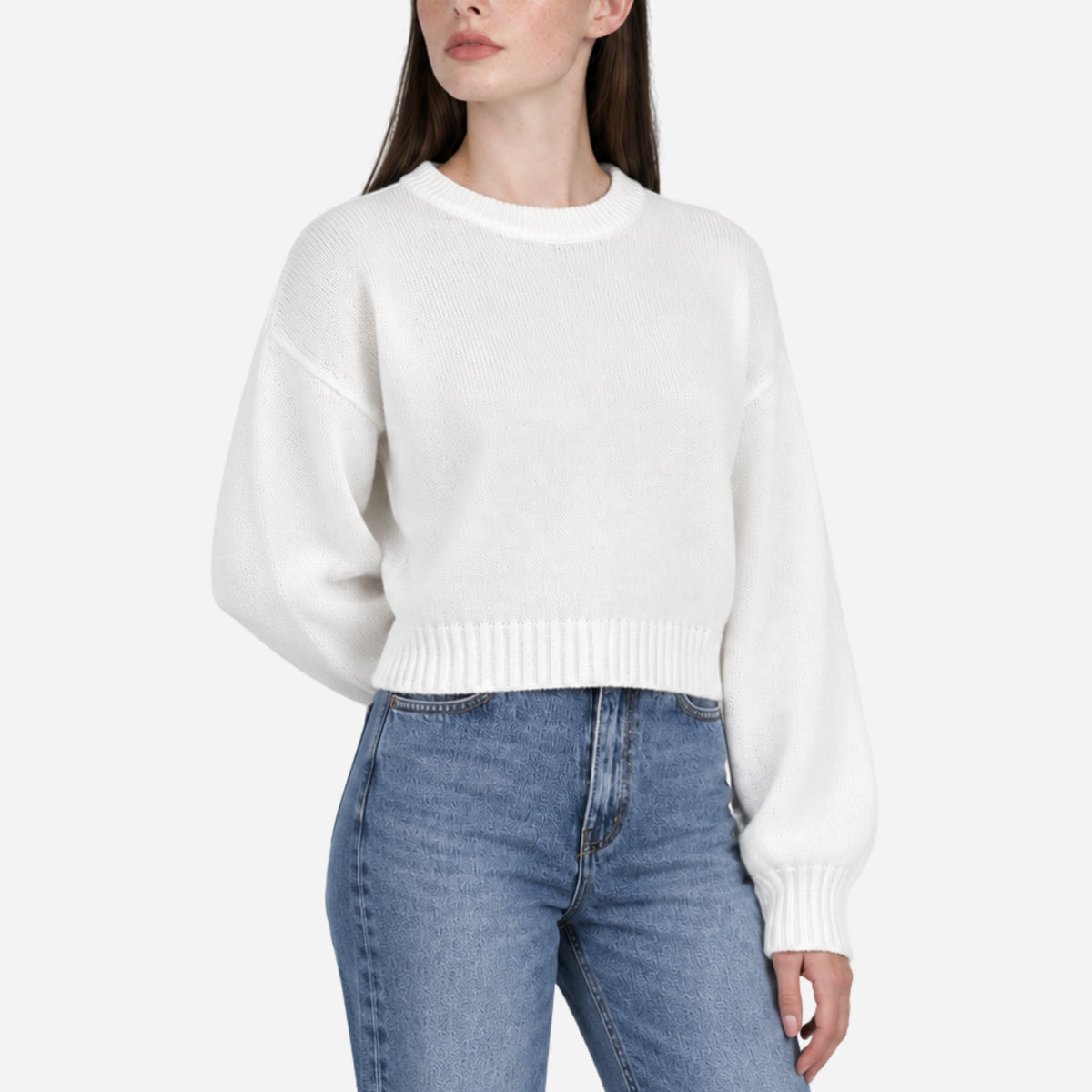 Women’s Cropped Balloon-Sleeve Knitted Jumper-Fowsa