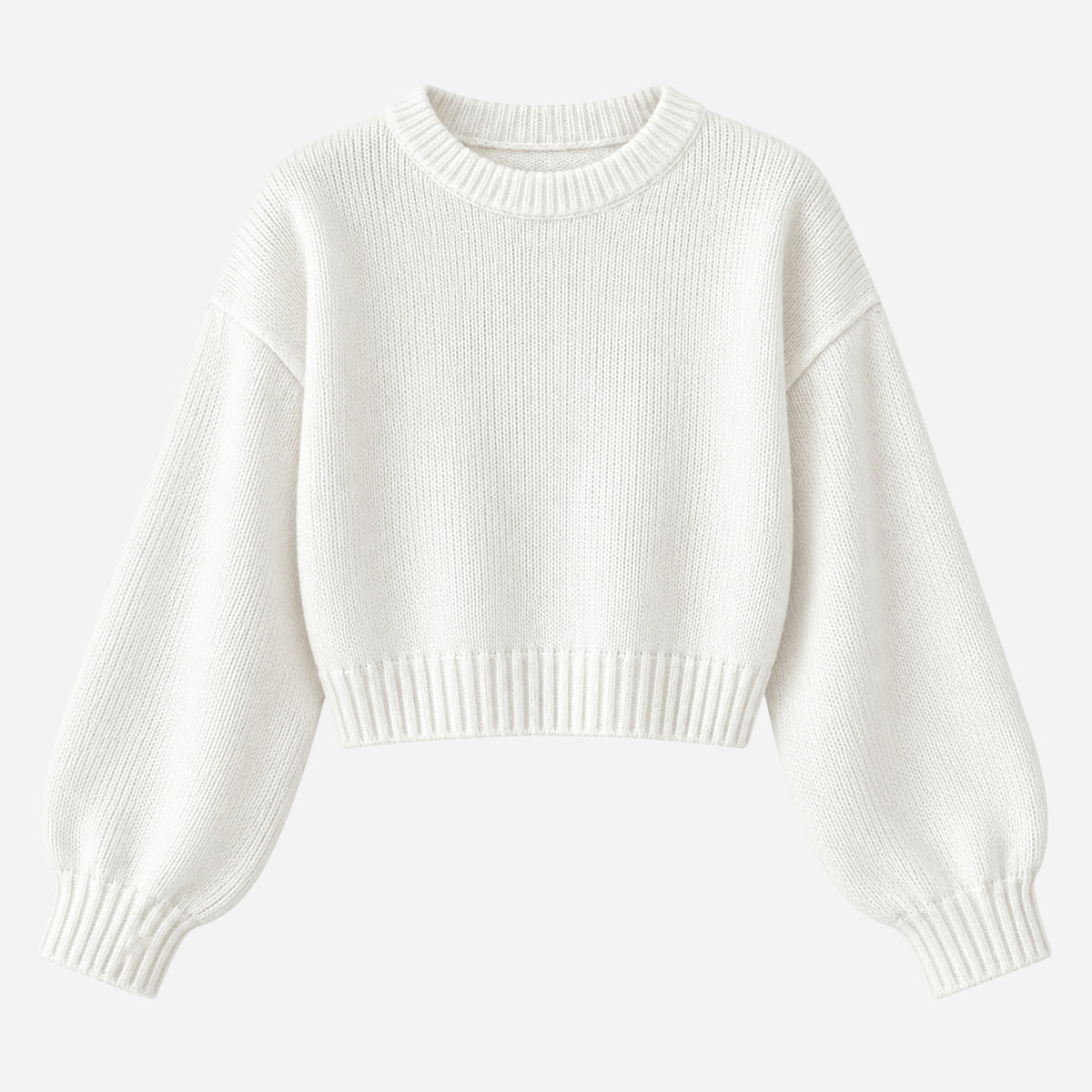 Women’s Cropped Balloon-Sleeve Knitted Jumper-Fowsa
