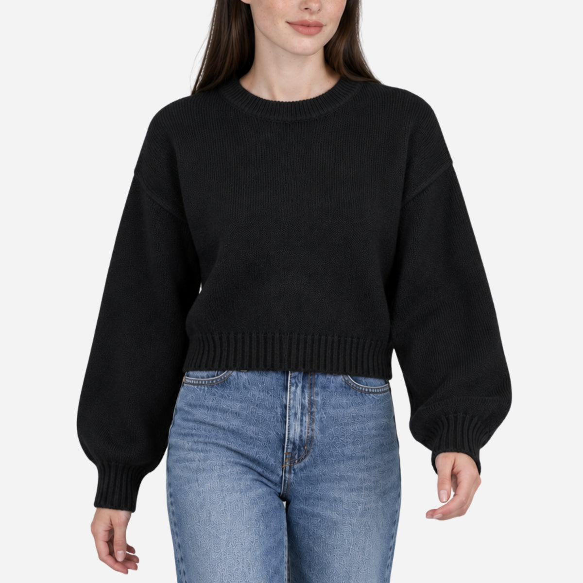 Women’s Cropped Balloon-Sleeve Knitted Jumper-Fowsa