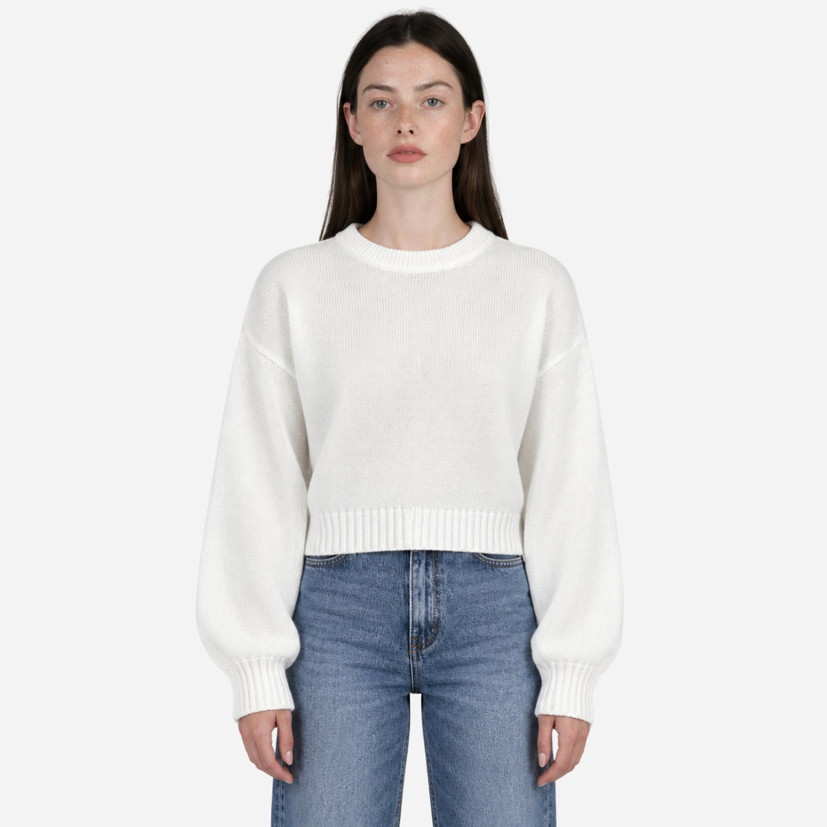 Women’s Cropped Balloon-Sleeve Knitted Jumper-Fowsa