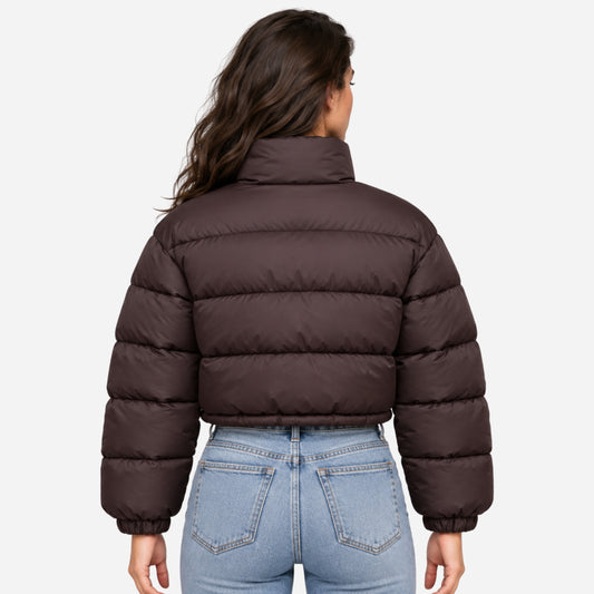 Women’s Cropped Drawstring Hem Puffer Jacket-Fowsa