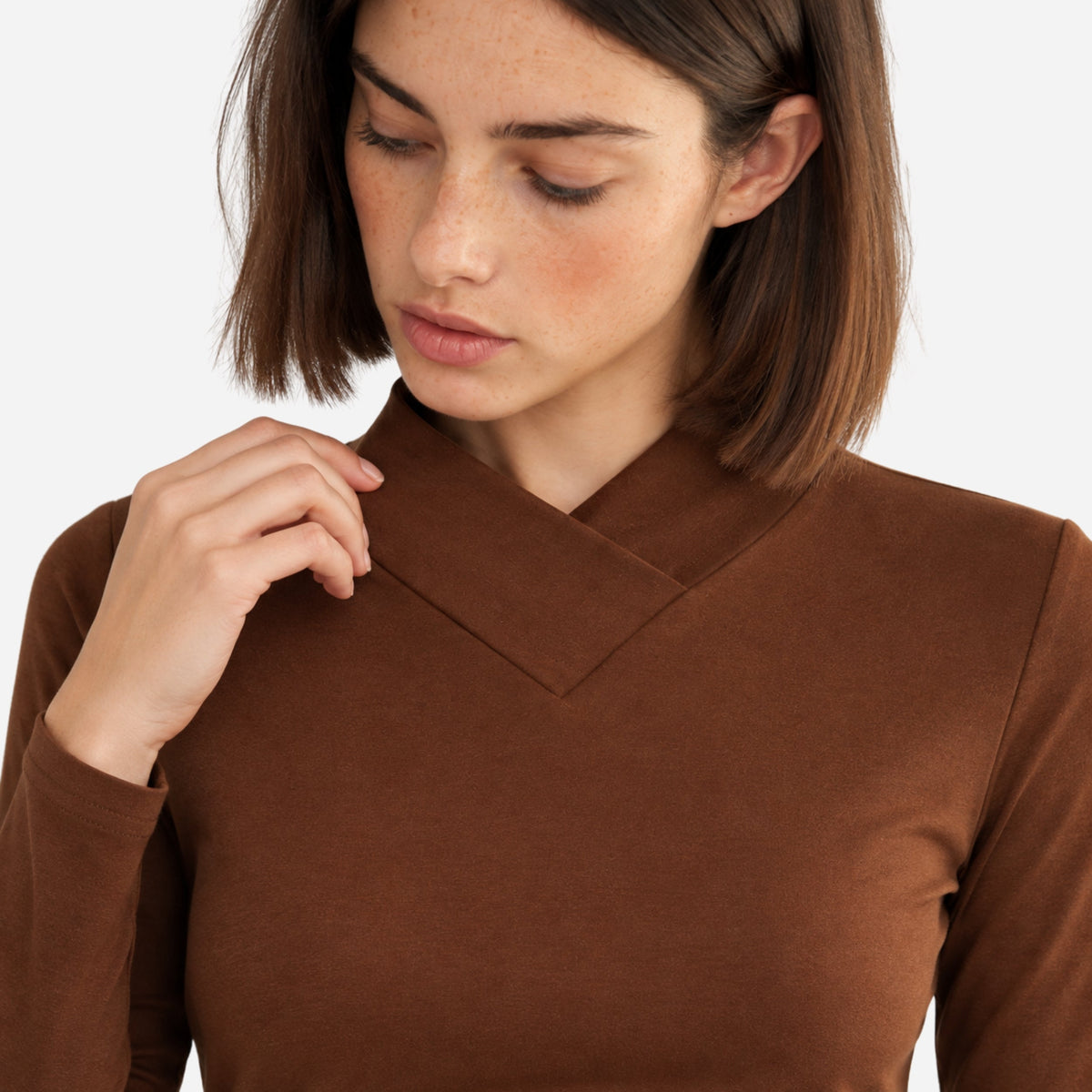 Women's Cross-Neck Fitted Long-Sleeve Jumper-Fowsa