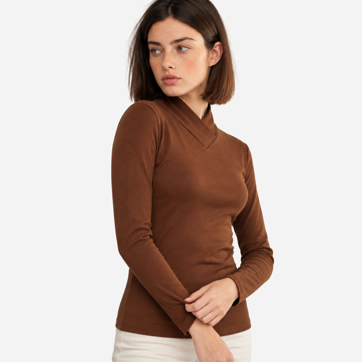 Women's Cross-Neck Fitted Long-Sleeve Jumper-Fowsa