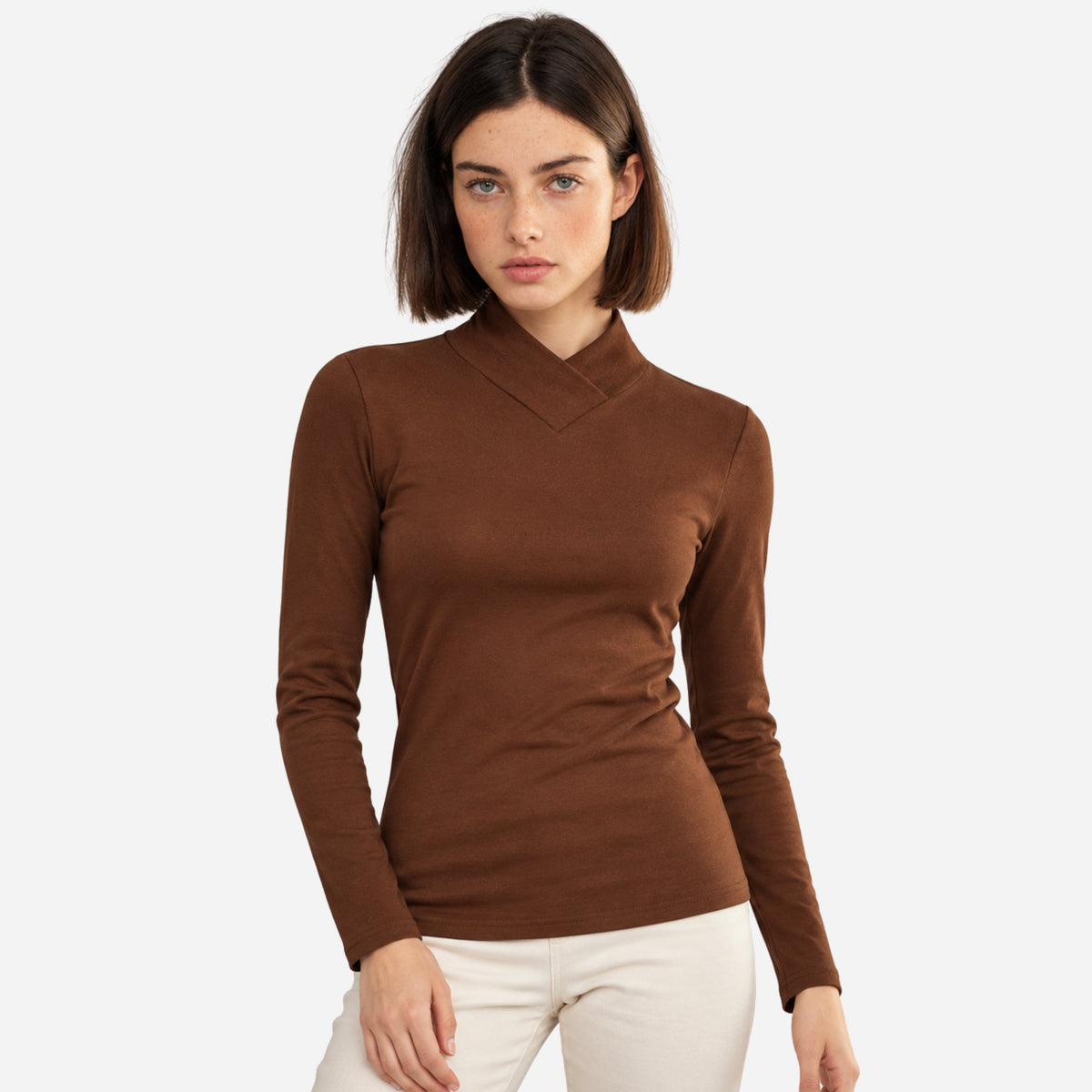 Women's Cross-Neck Fitted Long-Sleeve Jumper-Fowsa