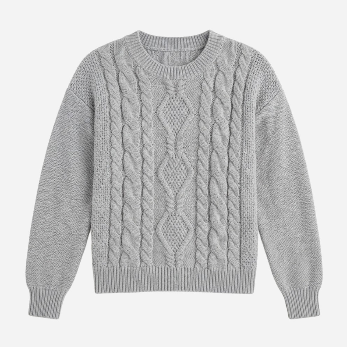 Women’s Diamond Cable-Knit Crew-Neck Jumper-Fowsa