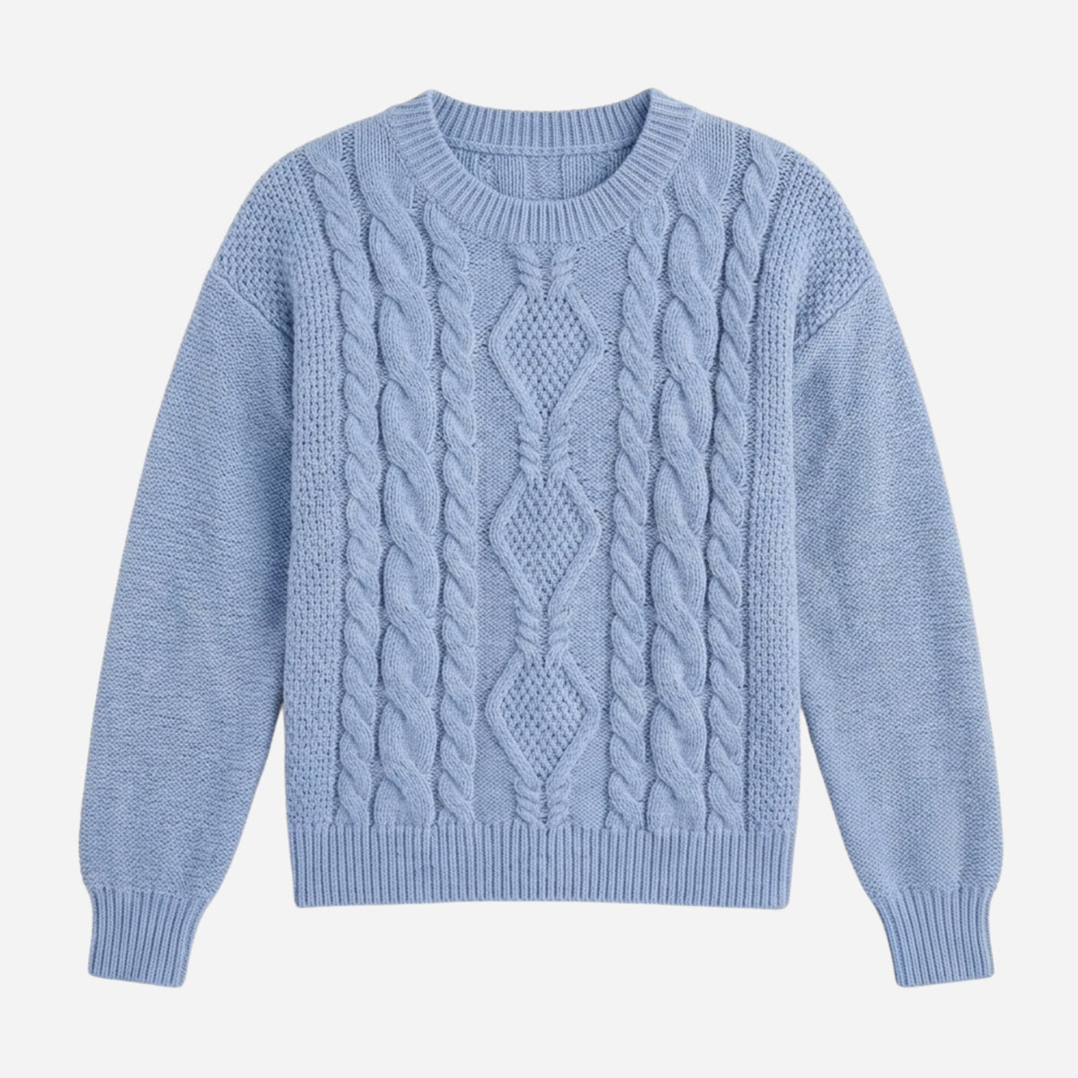 Women’s Diamond Cable-Knit Crew-Neck Jumper-Fowsa