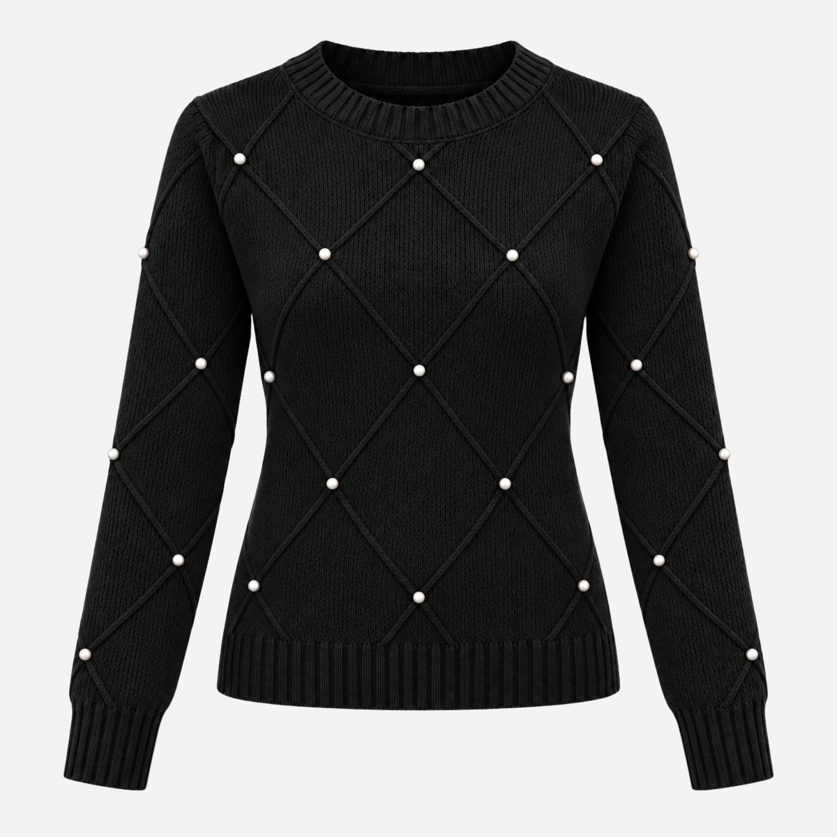 Women’s Diamond-Knit Embellished Crew Neck Jumper-Fowsa
