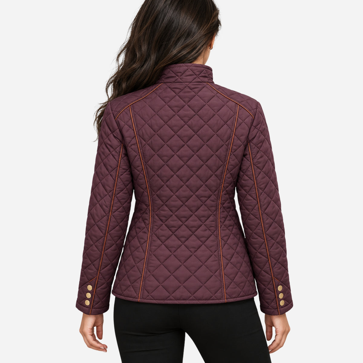 Women’s Diamond-Quilted Contrast-Piping Padded Jacket-Fowsa