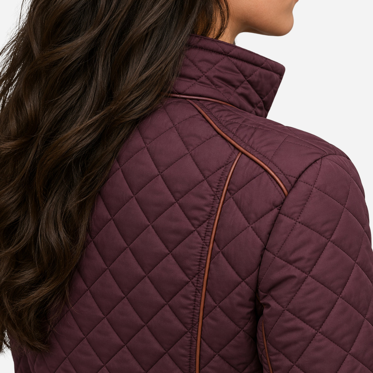 Women’s Diamond-Quilted Contrast-Piping Padded Jacket-Fowsa