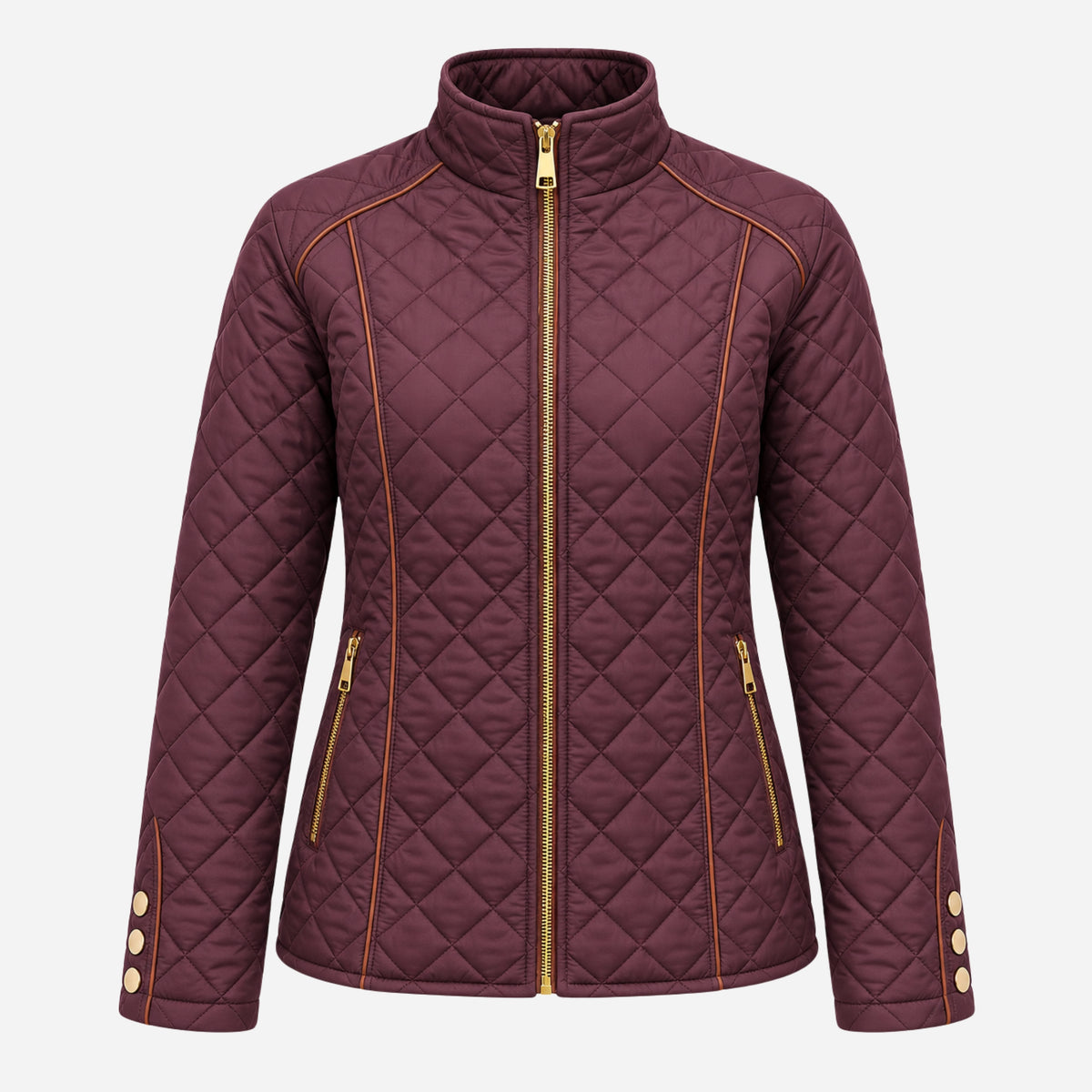Women’s Diamond-Quilted Contrast-Piping Padded Jacket-Fowsa