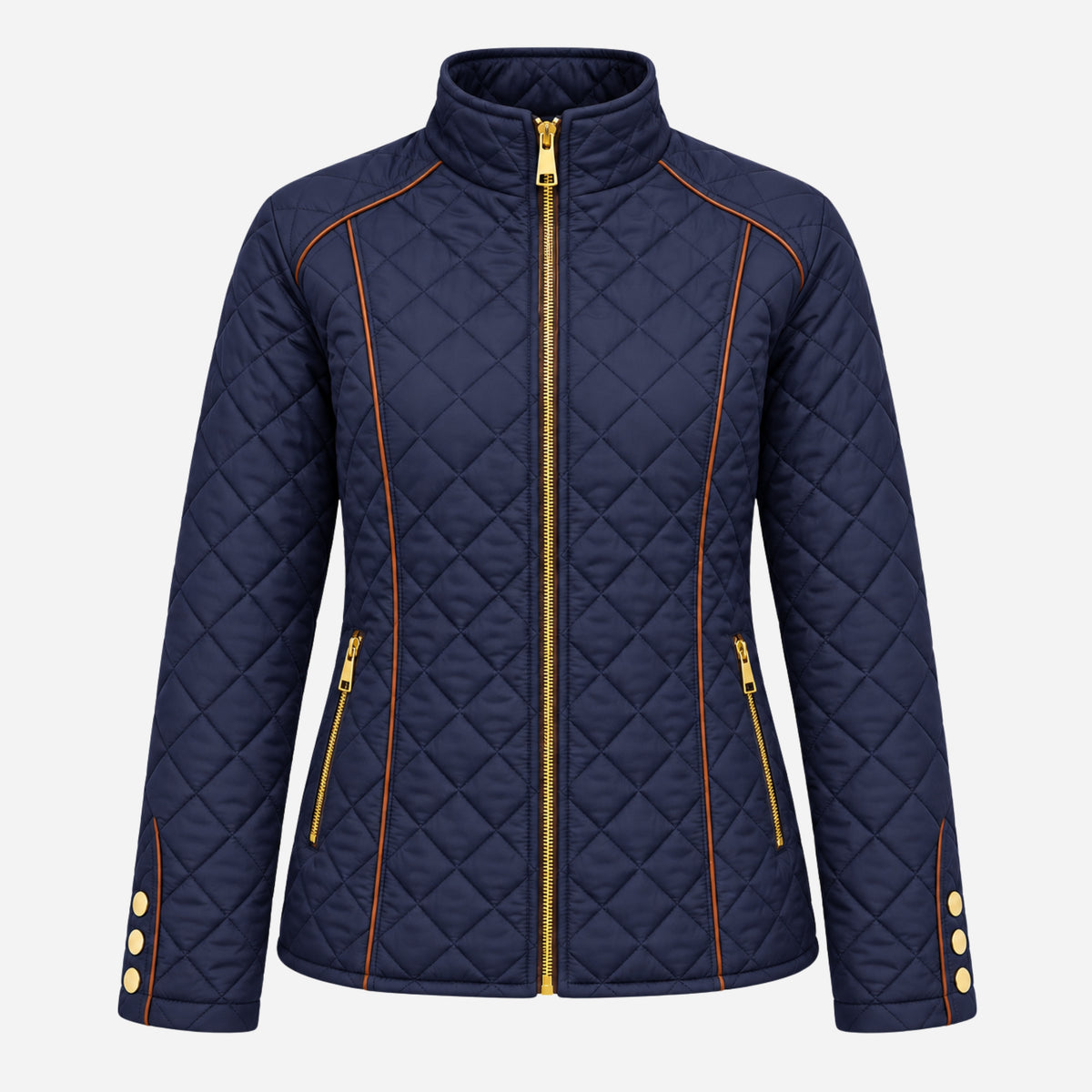 Women’s Diamond-Quilted Contrast-Piping Padded Jacket-Fowsa