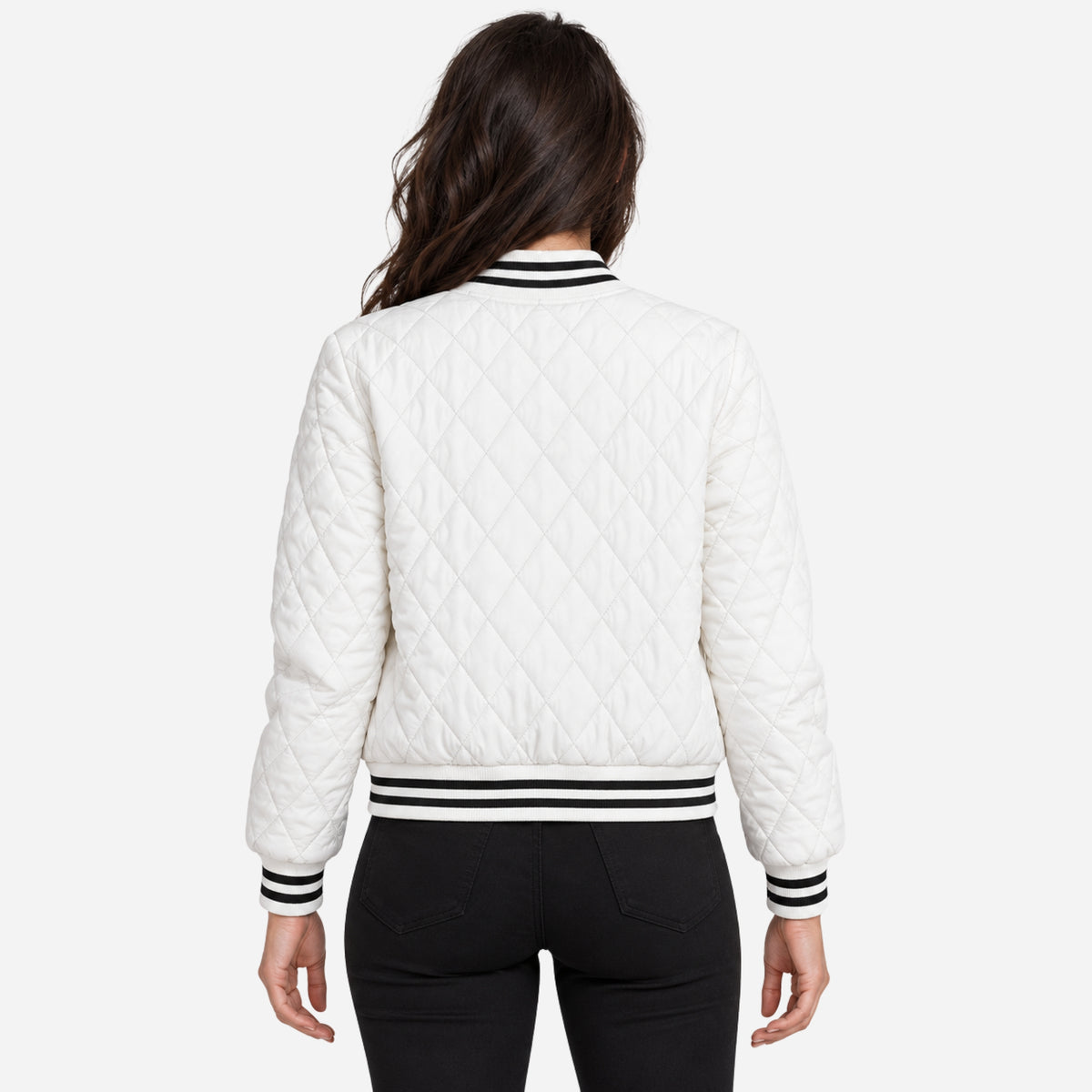 Women’s Diamond-Quilted Varsity Bomber Jacket-Fowsa