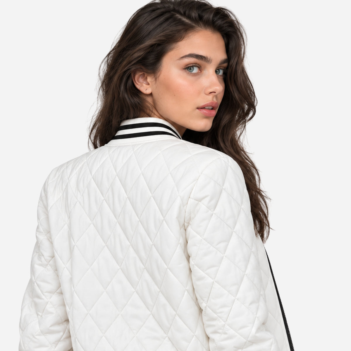 Women’s Diamond-Quilted Varsity Bomber Jacket-Fowsa