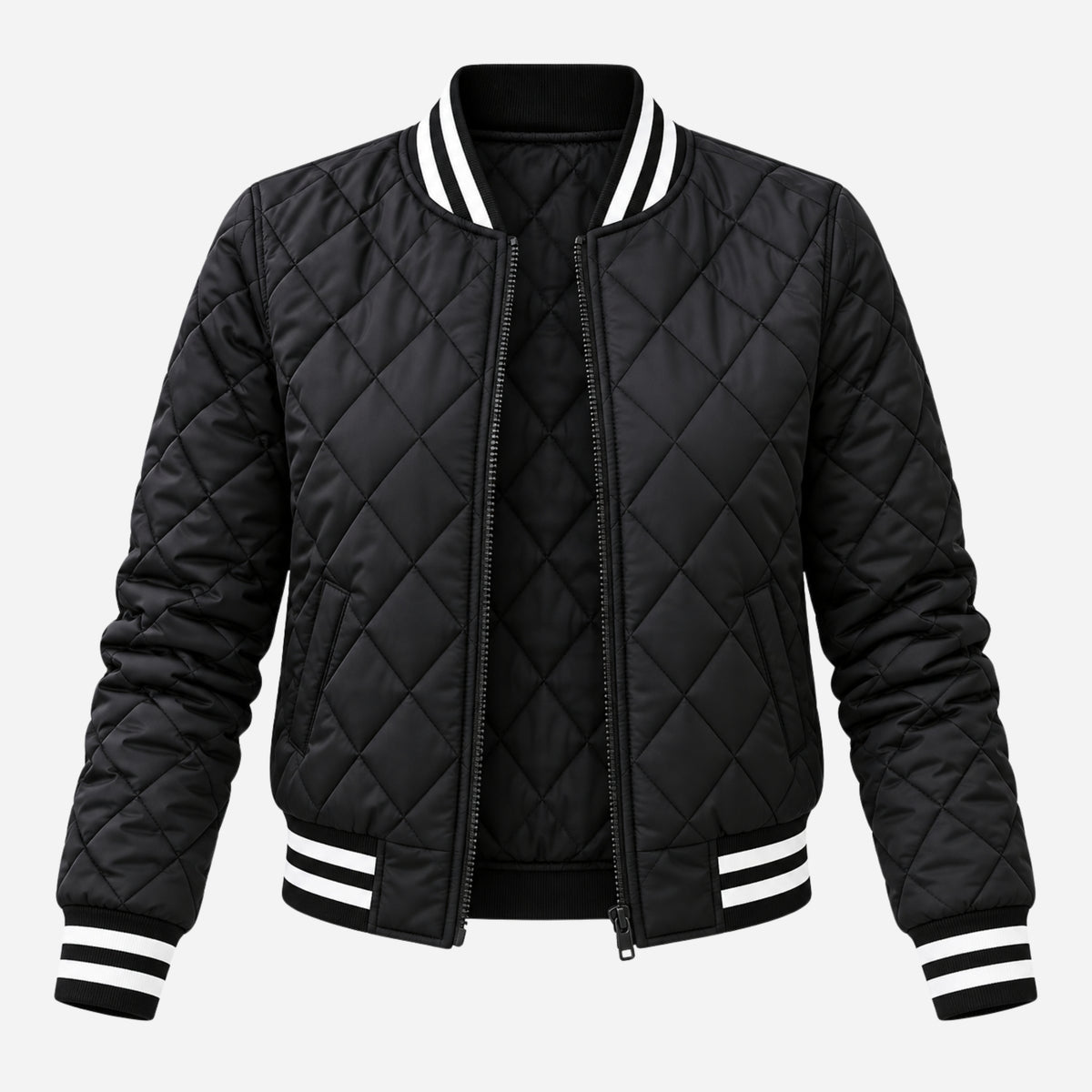Women’s Diamond-Quilted Varsity Bomber Jacket-Fowsa
