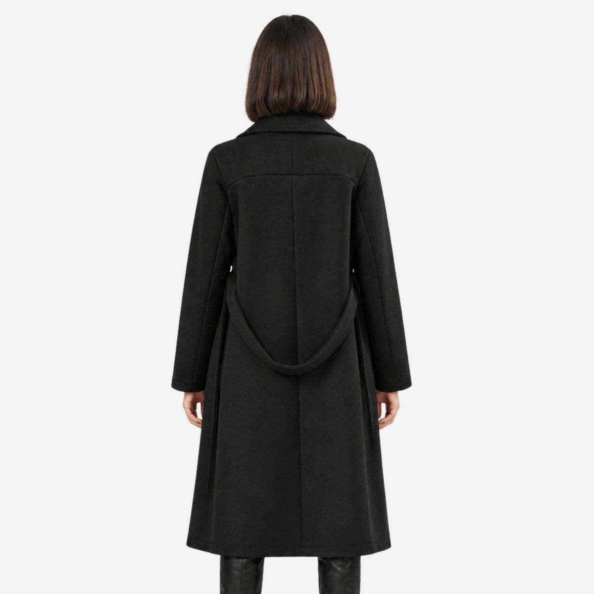 Women's Double-Breasted Belted Long Coat-Fowsa