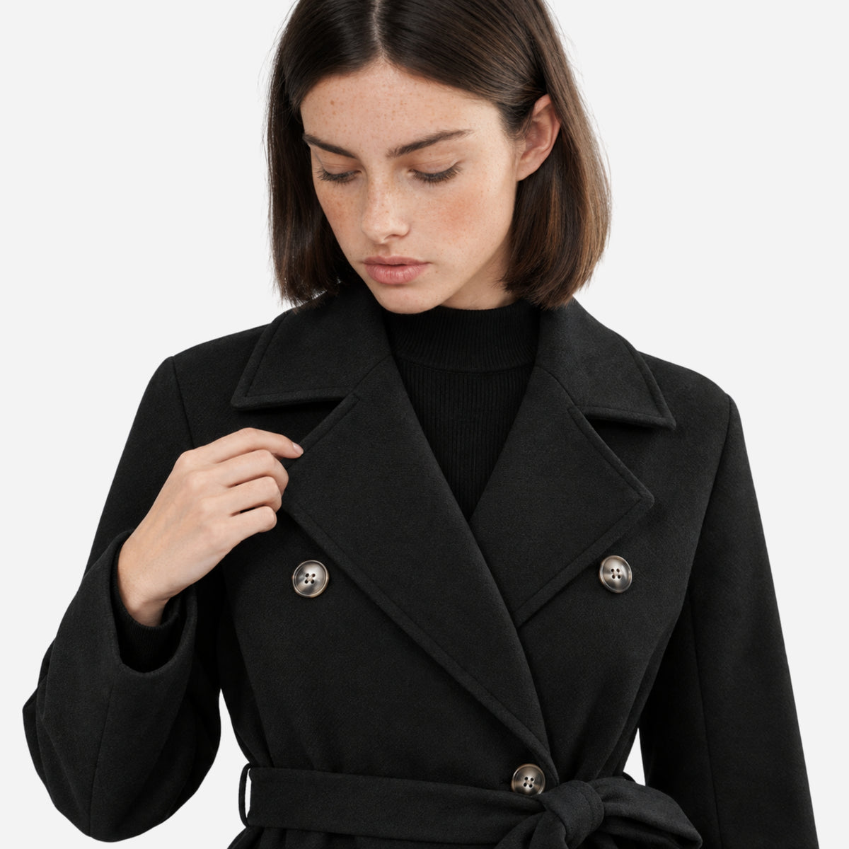 Women's Double-Breasted Belted Long Coat-Fowsa