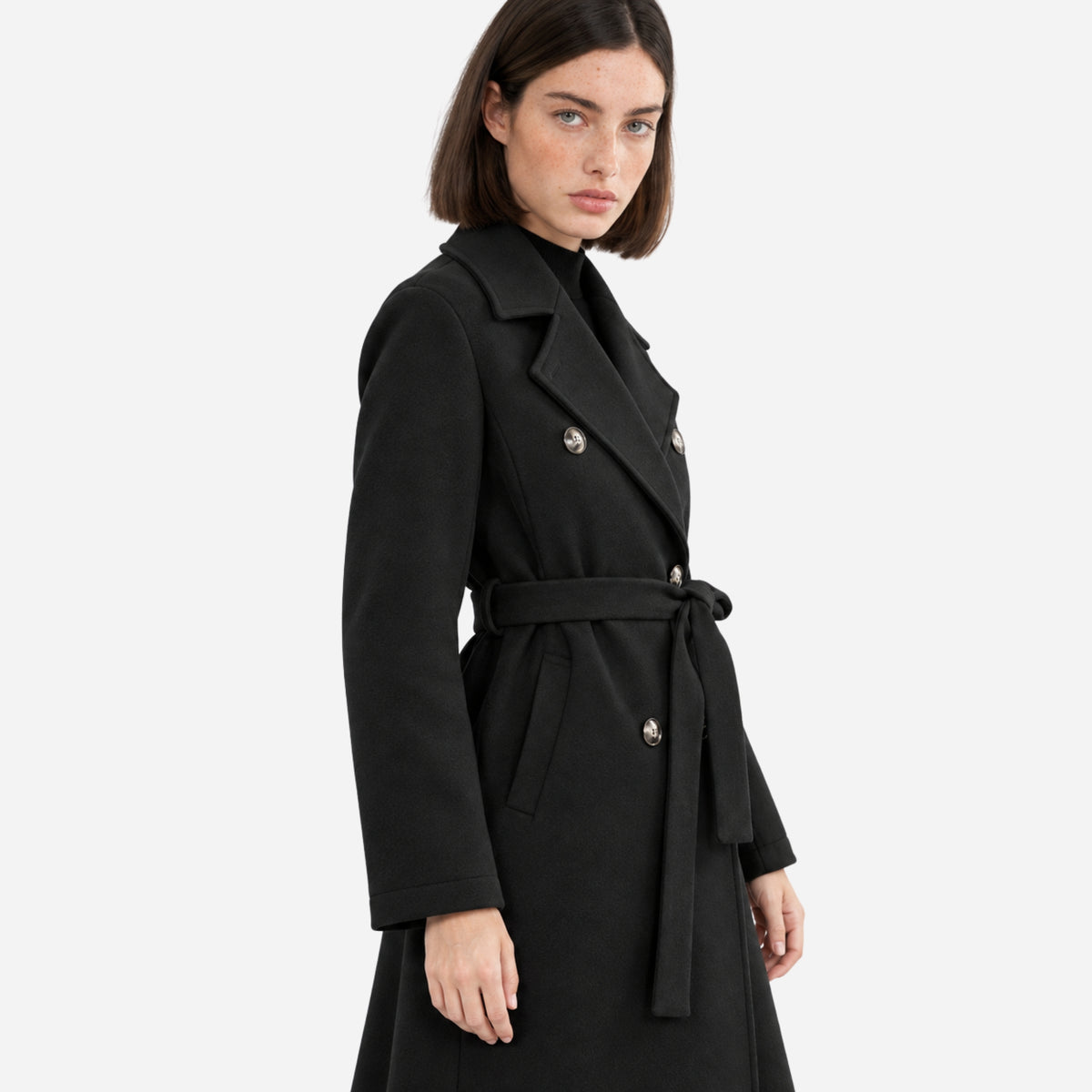 Women's Double-Breasted Belted Long Coat-Fowsa