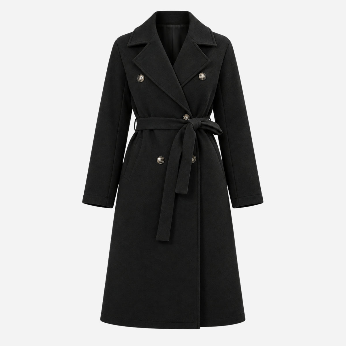 Women's Double-Breasted Belted Long Coat-Fowsa
