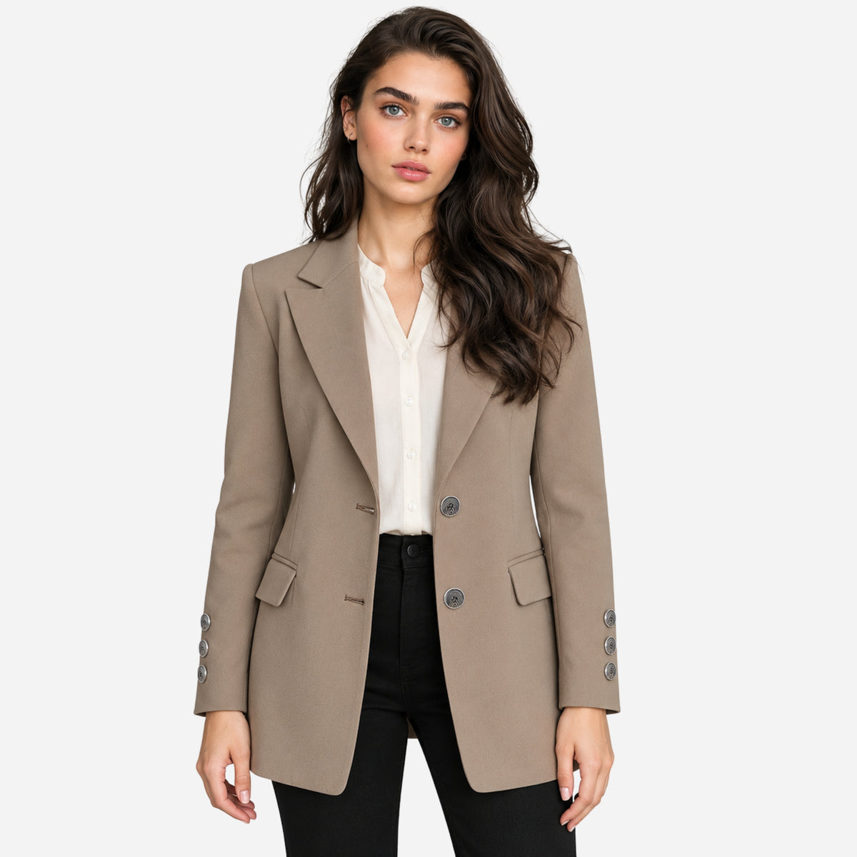 Women’s Double-Breasted Flap-Pocket Longline Blazer-Fowsa