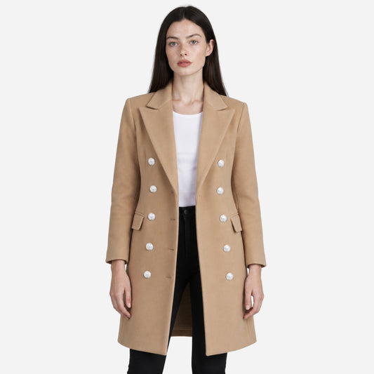 Women’s Double Breasted Tailored Wool Coat-Fowsa
