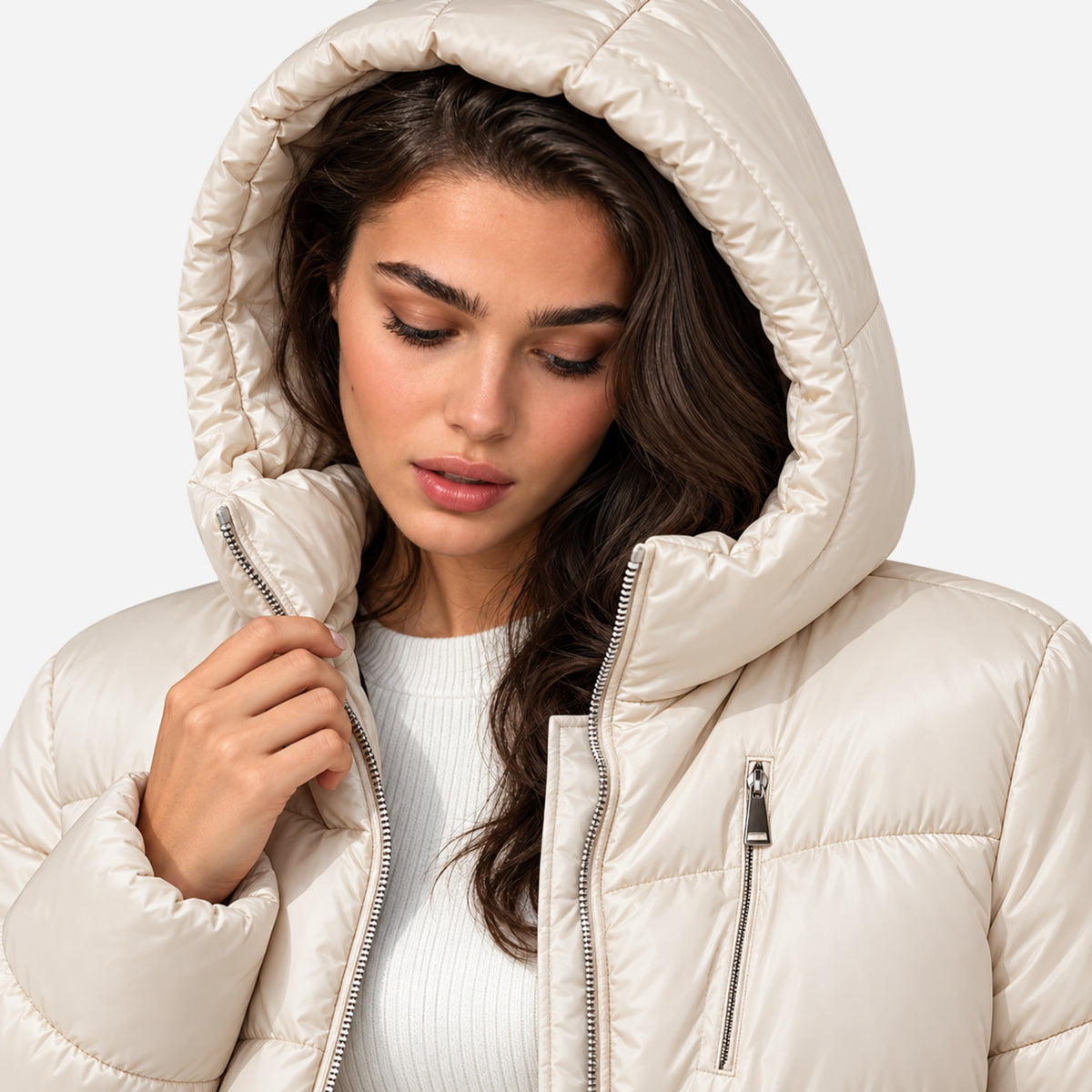 Women’s Drawcord-Hem Hooded Puffer Jacket-Fowsa
