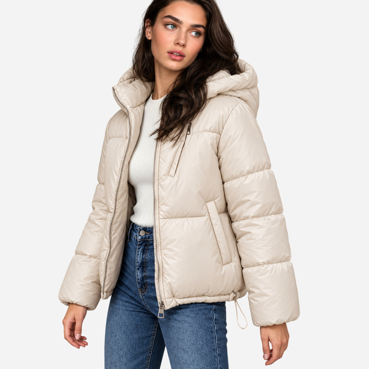 Women’s Drawcord-Hem Hooded Puffer Jacket-Fowsa