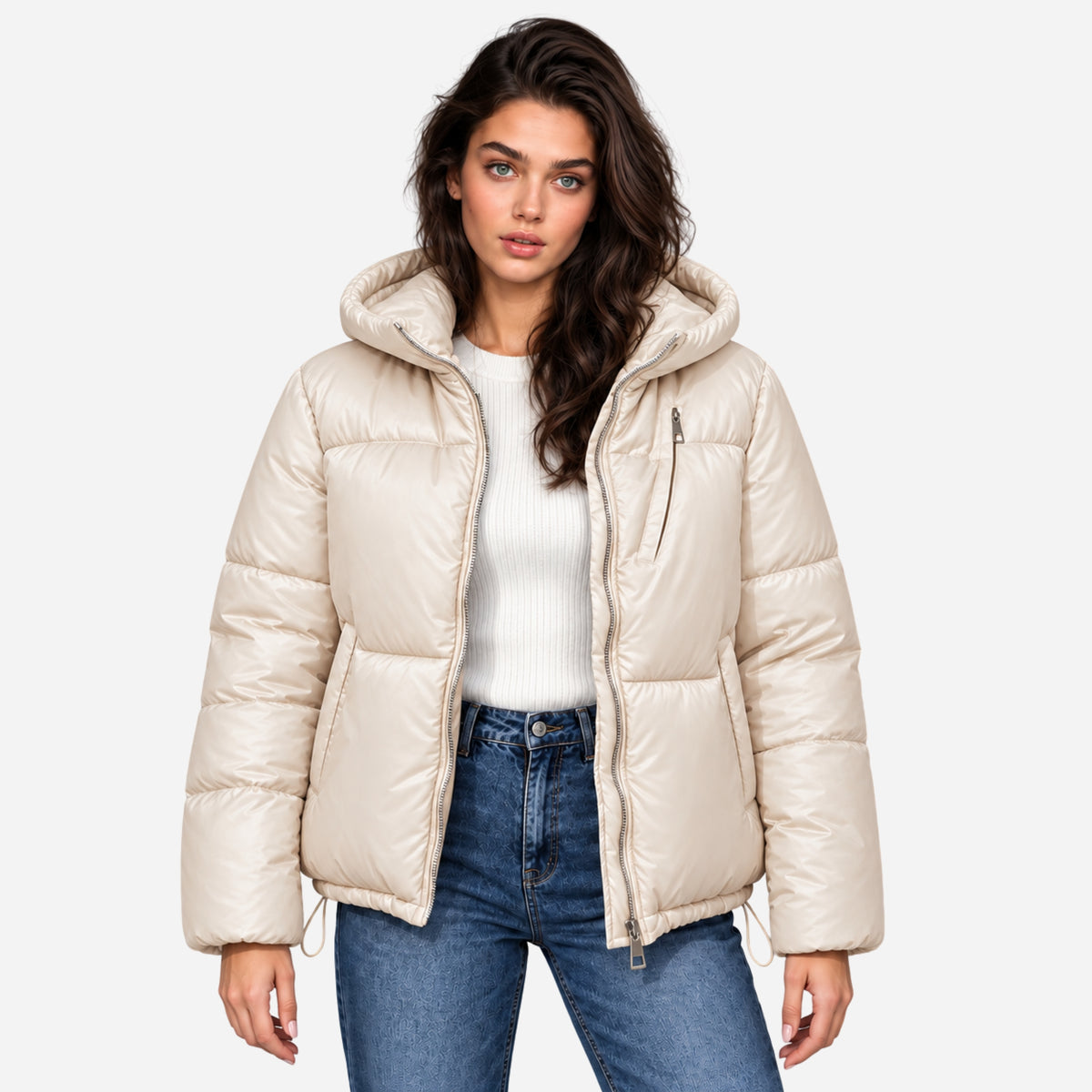 Women’s Drawcord-Hem Hooded Puffer Jacket-Fowsa
