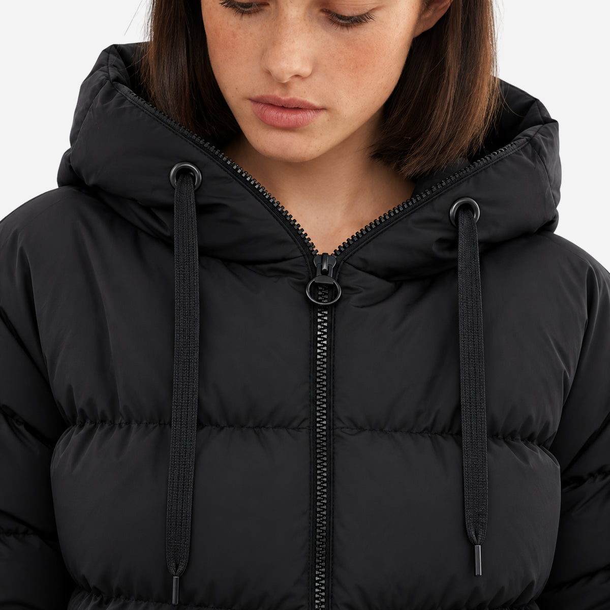 Women’s Drawcord-Hood Quilted Puffer Jacket-Fowsa