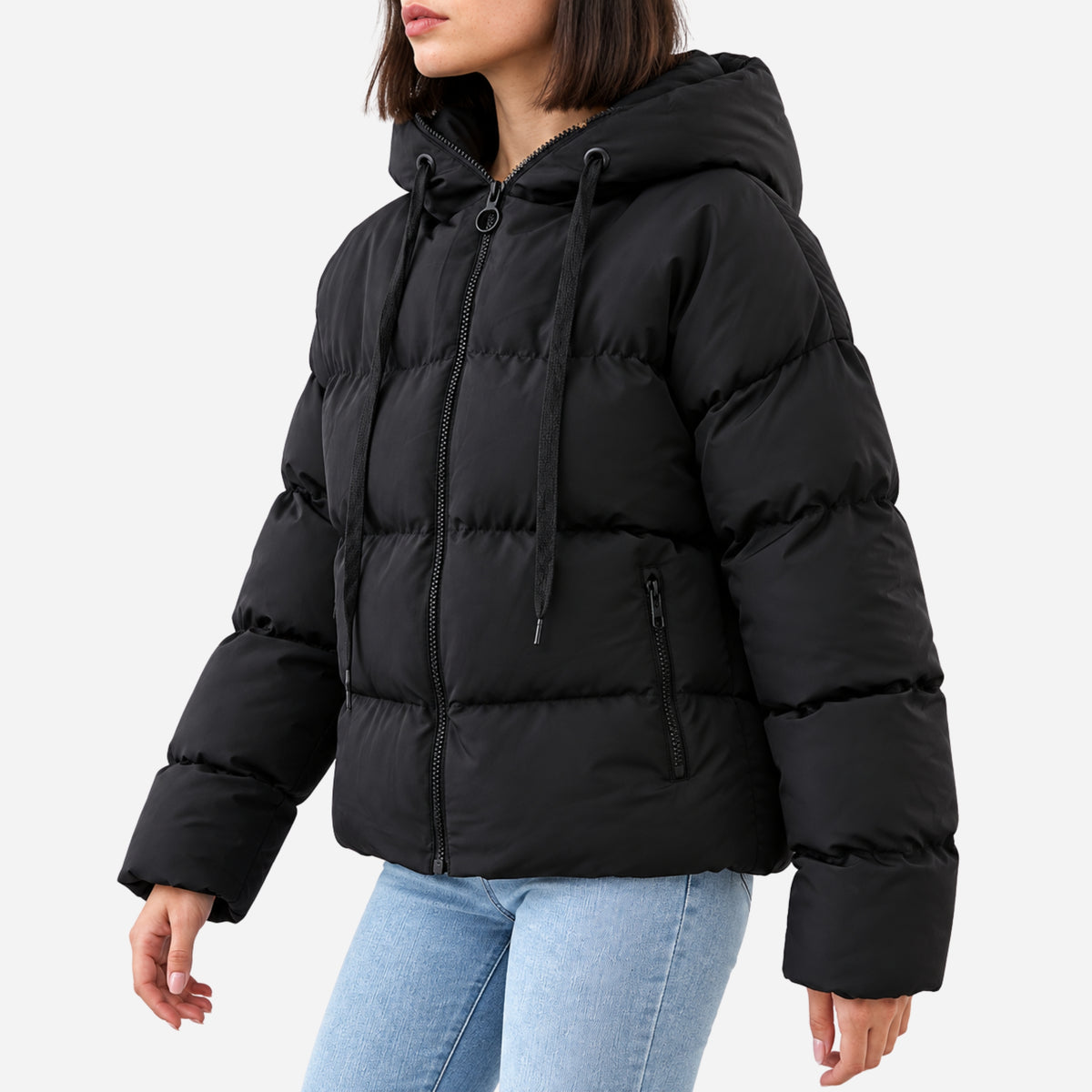 Women’s Drawcord-Hood Quilted Puffer Jacket-Fowsa