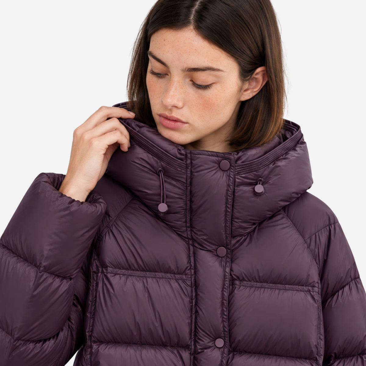 Women’s Drawcord-Hood Storm-Flap Puffer Jacket-Fowsa