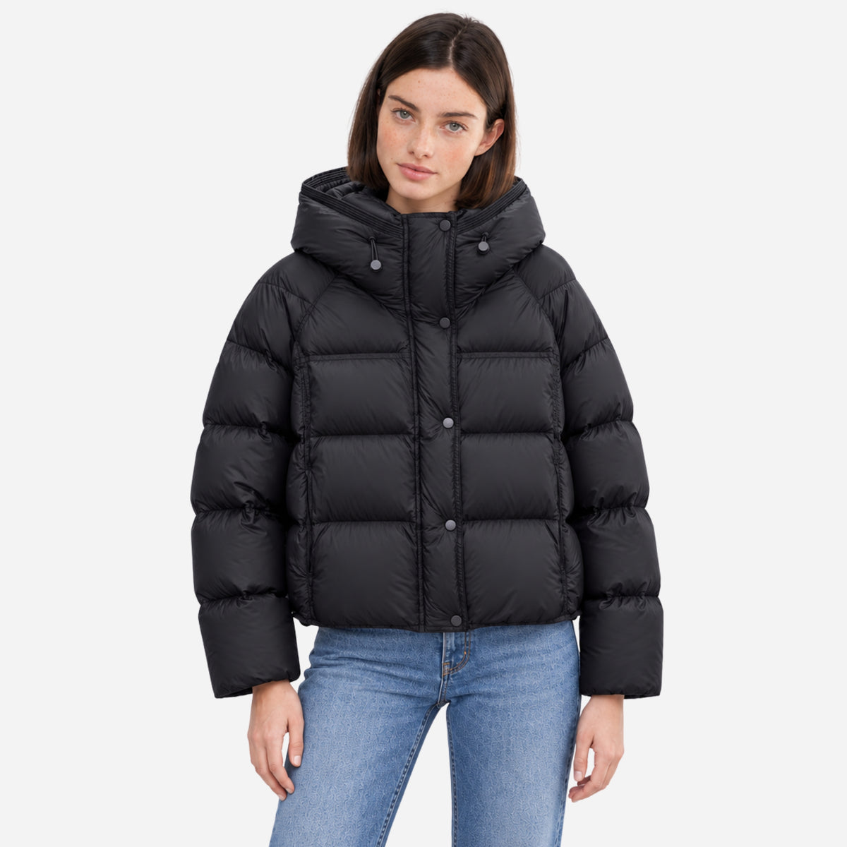 Women’s Drawcord-Hood Storm-Flap Puffer Jacket-Fowsa