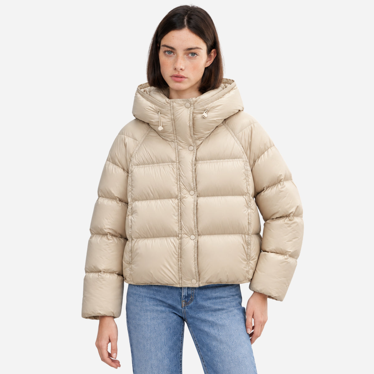 Women’s Drawcord-Hood Storm-Flap Puffer Jacket-Fowsa