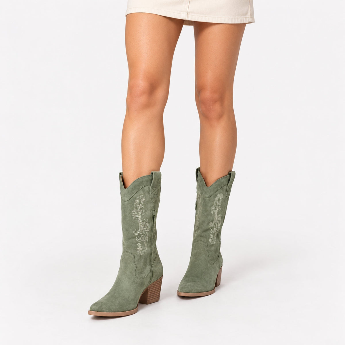Women's Embroidered Western Mid-Calf Boots-Fowsa