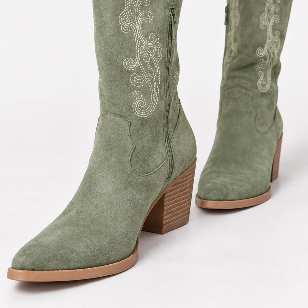 Women's Embroidered Western Mid-Calf Boots-Fowsa