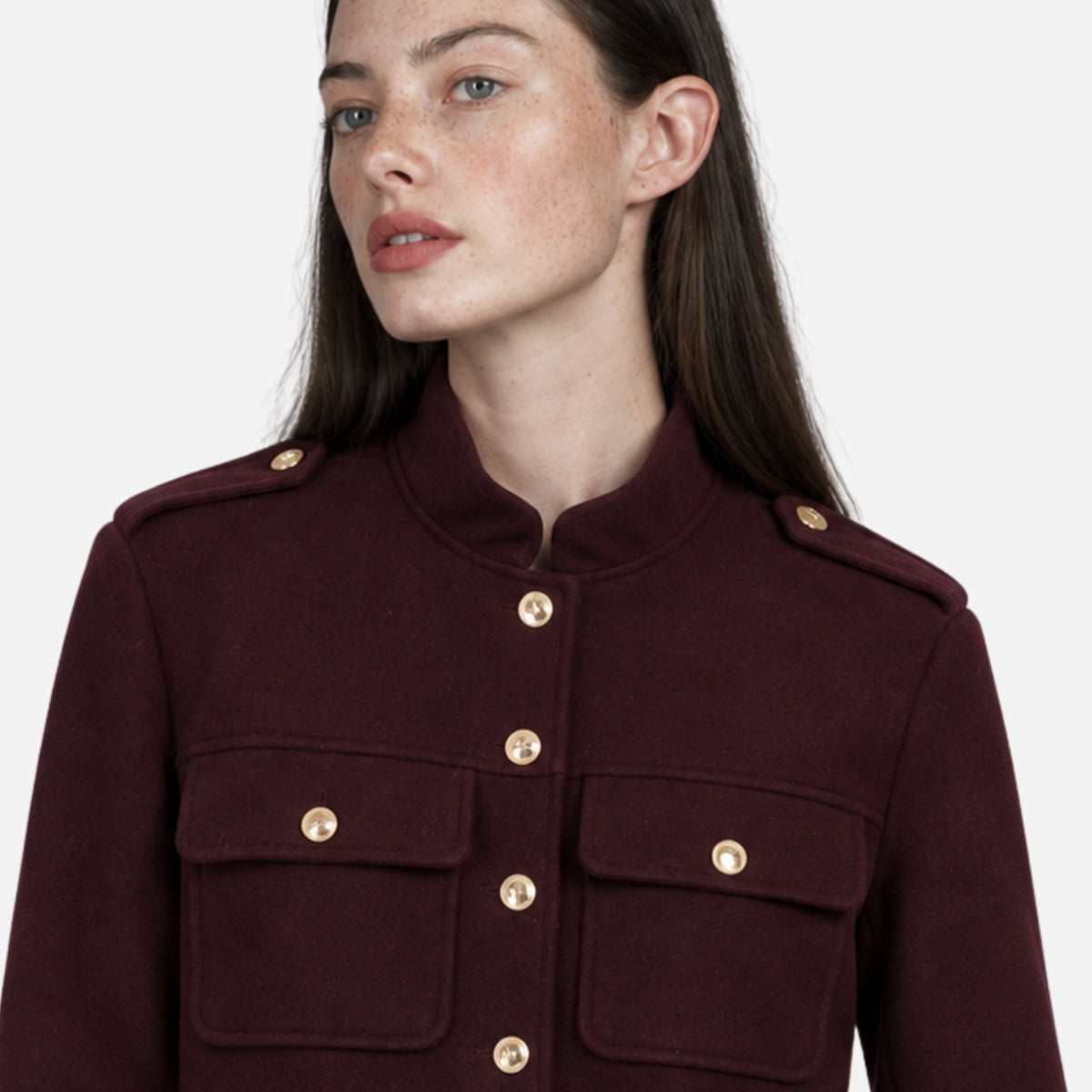 Women’s Epaulette Button-Front Cropped Jacket-Fowsa