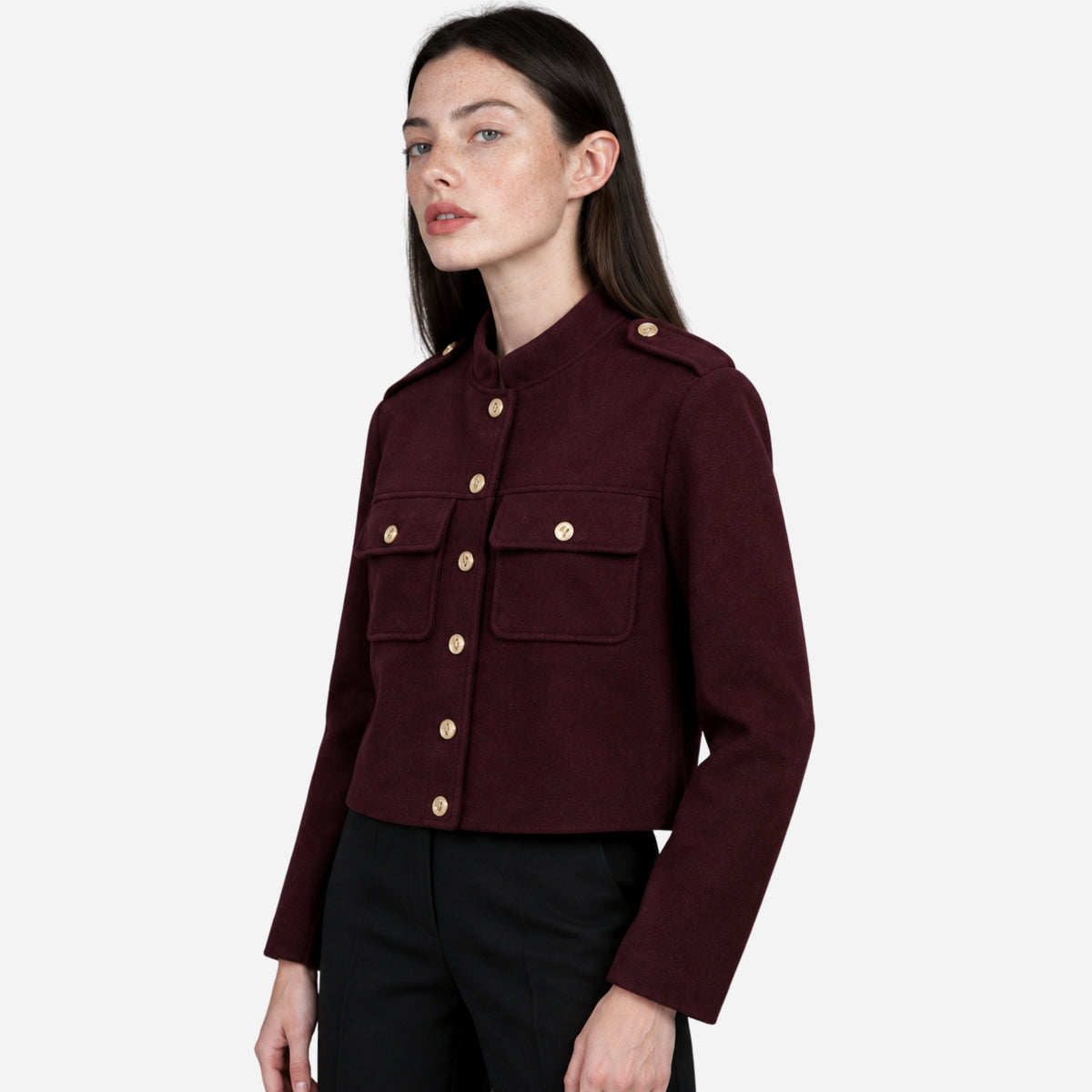 Women’s Epaulette Button-Front Cropped Jacket-Fowsa