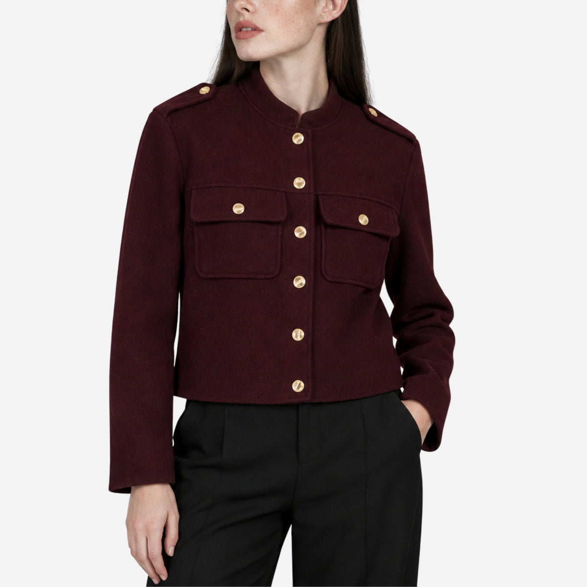 Women’s Epaulette Button-Front Cropped Jacket-Fowsa