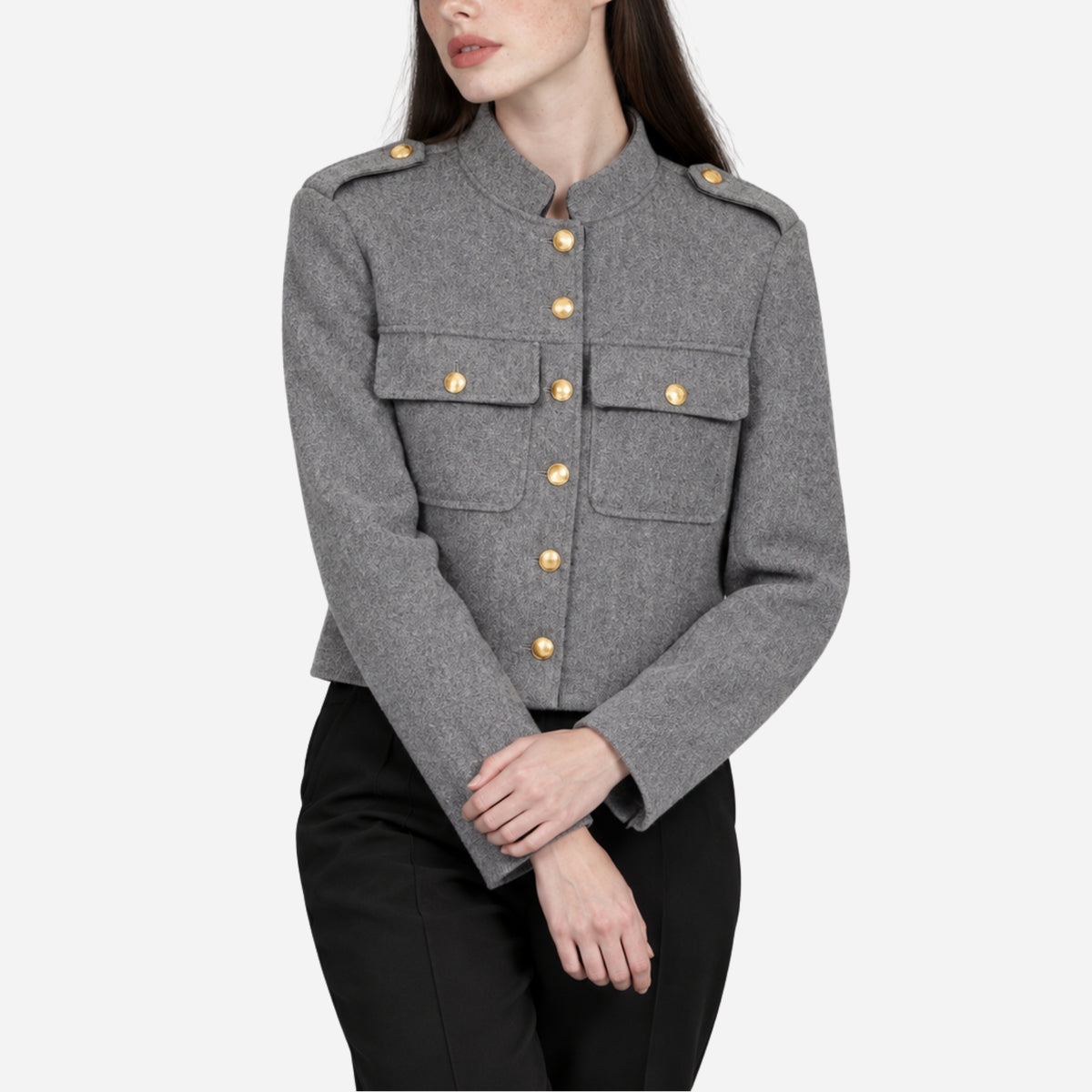 Women’s Epaulette Button-Front Cropped Jacket-Fowsa